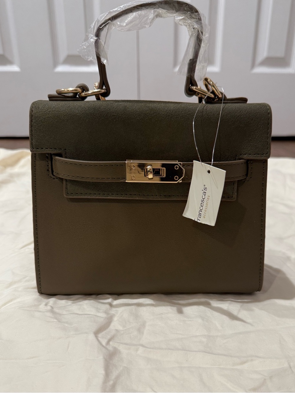 Francesca's Collections Olive Top-Handle Satchel with Gold Hardware